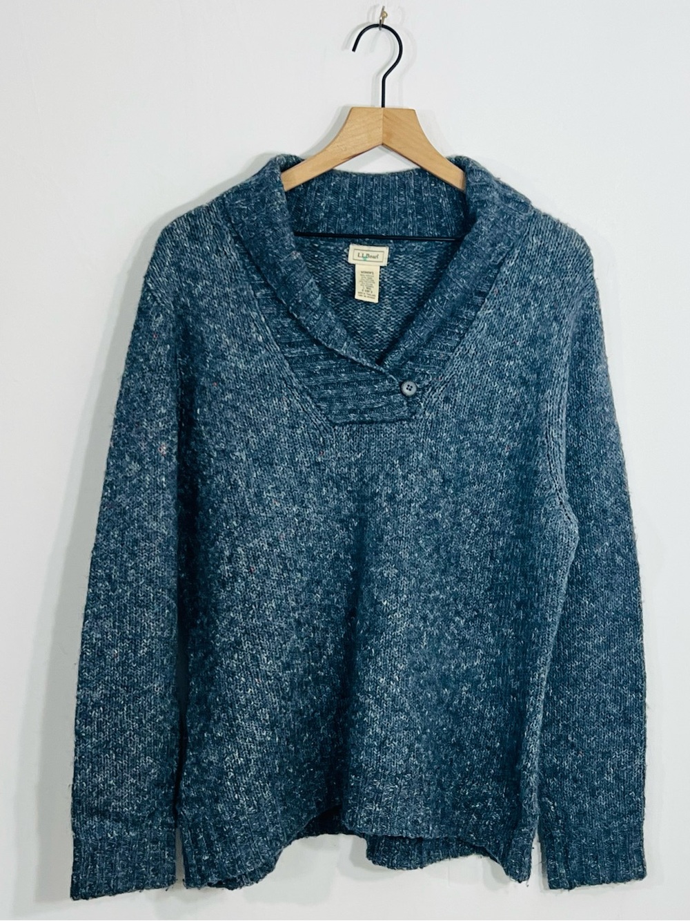 L.L. Bean Wool Mix V Neck Pullover Long Sleeve Knit Sweater Colorful Blue Size L
